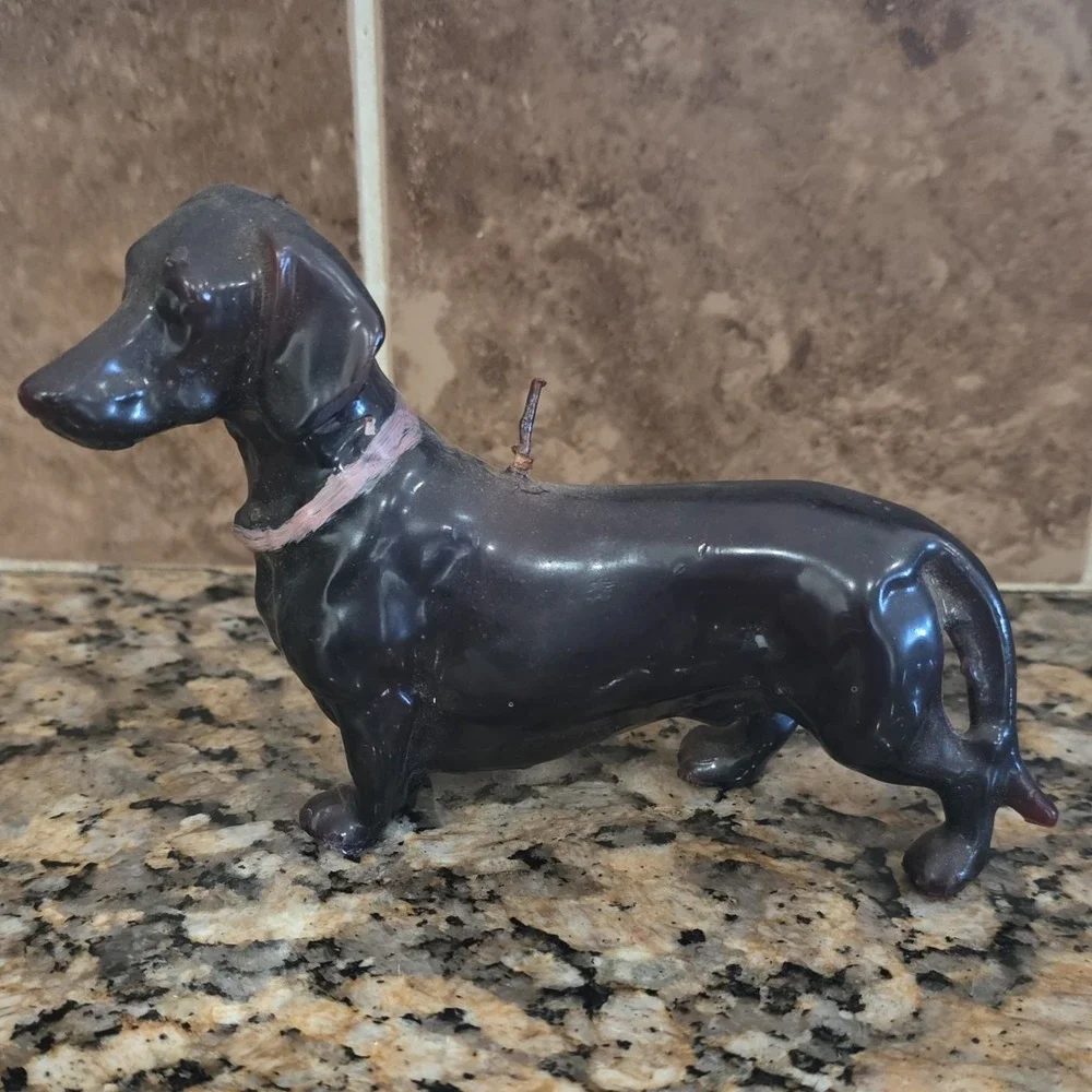 wax candle  Dachshund wax candle Dog Figurine Black with  Collar Collectible